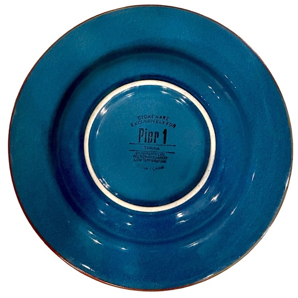 Set of 4 Pier 1 Imports TUNISIA 8 1/2" Blue with Tan Scroll Flat Rim Cereal Bowl - Picture 9 of 10